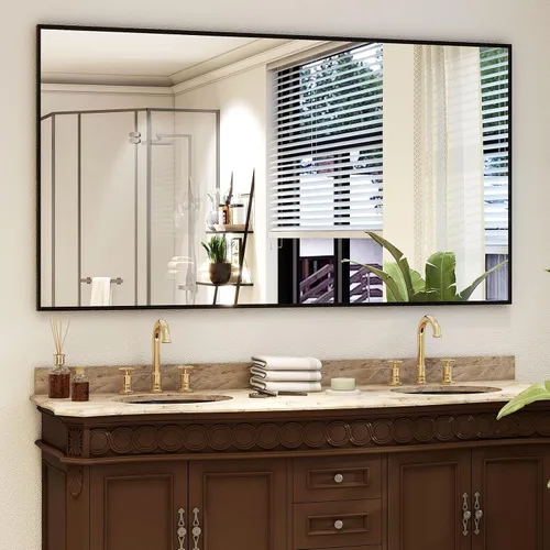 Vista 4 de Easly - Espejo de longitud completa de 34 x 76 pulgadas con soporte, espejo grande rectangular de pie para dormitorio, sala de estar o armario, Negro
