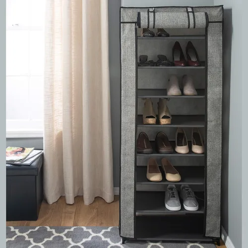 Vista 2 de Simplify Organizador de armario de 8 niveles con tapa, de pie, capacidad para 24 pares, bueno para tenis, zapatos planos, tacones y botas