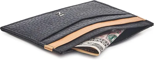 Vista 3 de Tarjetero de piel auténtica con protección RFID unisex, NegroBronceado