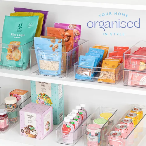Vista 7 de Contenedor de plástico transparente para almacenamiento de alimentos con asas para organizar cocina, despensa, refrigerador, congelador, despensa