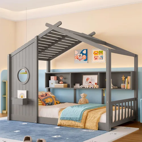 Vista 20 de Cama de casa con tienda y estantería, 2 cajones, carga USB Espresso-tt