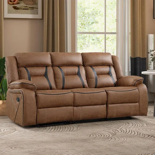 Vista 32 de Sofá reclinable manual de cuero sintético, sofá reclinable de 3 plazas, sofá cama para sala de estar, muebles, sala de reuniones, marrón oscuro