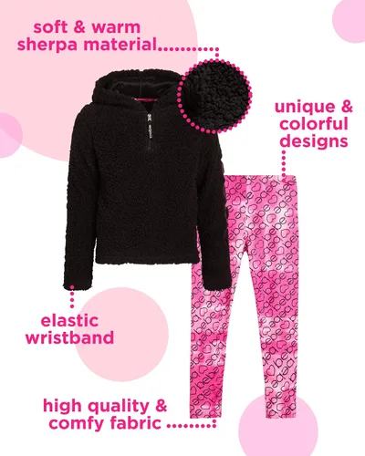 Vista 2 de bebe Conjunto de leggings para niñas conjunto completo de ropa con capucha Sherpa de 2 piezas 4-14