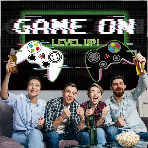 Vista 3 de Telón de fondo de videojuegos de 7 x 5 pies, accesorios de fotografía de juego sobre fondo, pancarta de fotos de feliz cumpleaños para fanáticos