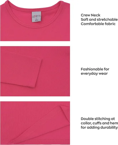 Vista 4 de Lovetti Camisas básicas de manga larga para niñas, de algodón turco, cuello redondo, ropa de moda