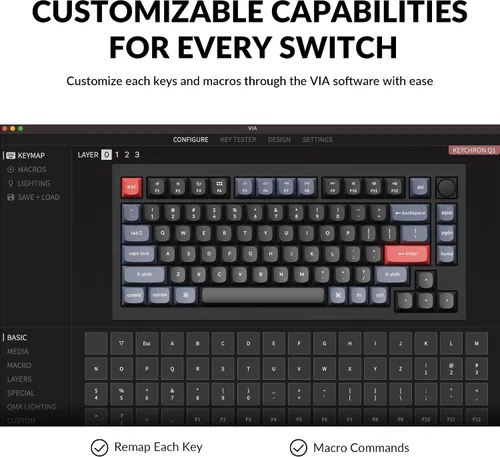 Vista 4 de Keychron Q1 - Versión de perilla de teclado mecánico con cable 75 de diseño QMKVIA programable con interruptor Gateron G Pro marrón intercambiable