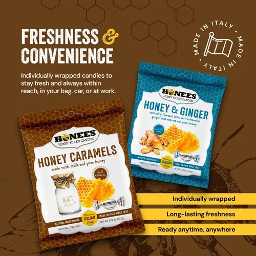 Vista 7 de Honees Caramelos de miel duros envueltos individualmente, dulces naturales y saludables, hechos en italiano con leche y miel pura, 1 paquete