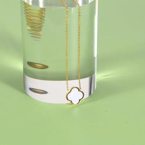 Vista 4 de Collar único de trébol de cuatro hojas para mujeres y niñas, colgante de trébol de la suerte blanco, negro, azul, rojo, chapado en oro de 18