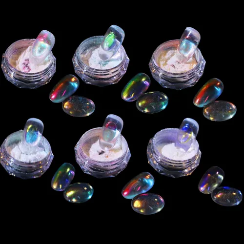 Vista 9 de 2 polvos de uñas de cromo perlado, aurora transparente hielo, pigmento iridiscente camaleón blanco para uñas, purpurina nacarada de alto brillo