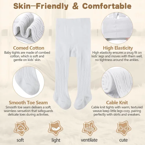 Vista 2 de American Trends Medias de bebé para niñas, leggings de algodón de punto trenzado, medias suaves sin costuras para recién nacidos, medias para bebés