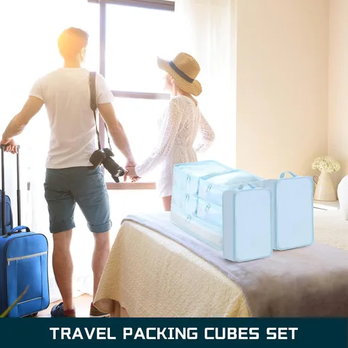 Vista 6 de Juego de 2 cubos de equipaje de viaje, juego de 6 cubos de equipaje de viaje, bolsas organizadoras ligeras con bolsa de zapatos, organizadores