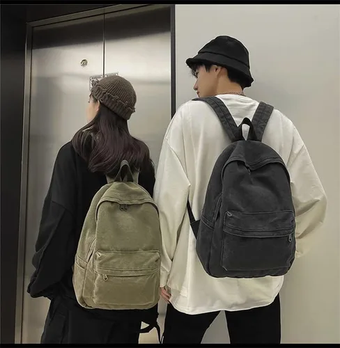 Vista 4 de Mochila de lona para mujeres y hombres, bolsas estéticas vintage, mochila de viaje, mochila bohemia hippie grunge (negro)