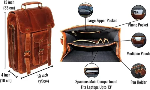 Vista 6 de jaald Leather Messenger Bag Laptop Case Office Briefcase Gift For Men Computer Distressed Shoulder Bag