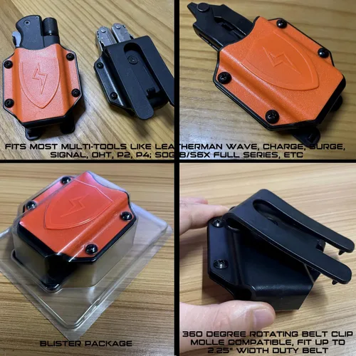Vista 6 de Funda multiherramienta para la onda de cuero, funda para múltiples herramientas, funda para cinturón con clip compatible con MOLLE (negro)