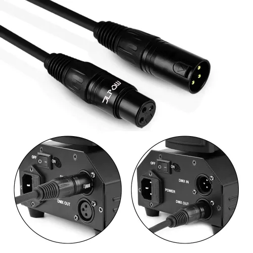 Vista 7 de Cable DMX de 6 pies, cable DMX chapado en oro de 3 pines XLR macho a hembra, lo mejor para iluminación de escenario de DJ, luces de cabeza móvil