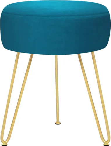 Vista 13 de Reposapiés de terciopelo suave y moderno, reposapiés redondo, otomano, con patas de metal dorado y relleno de esponja, reposapiés tapizado, sala
