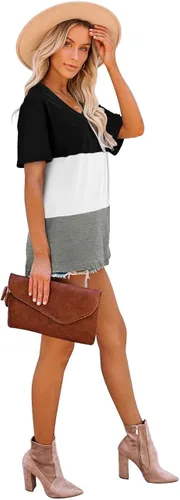 Vista 3 de WEESO - Camisetas de verano para mujer con cuello en V en bloques