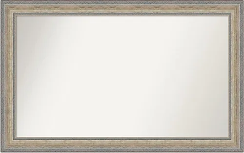 Vista 408 de Amanti Art Espejo de baño plateado para sobre el fregadero, 28 x 37 pulgadas, elegante espejo rectangular de peltre cepillado, marco de madera