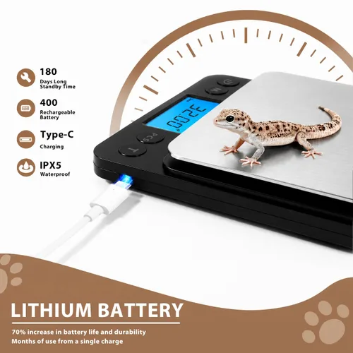 Vista 4 de MEIYA Pequeña báscula digital para mascotas, escala de animales pequeños de alta precisión de 11.0 lbs/0.00 oz con carga USB, pantalla LCD