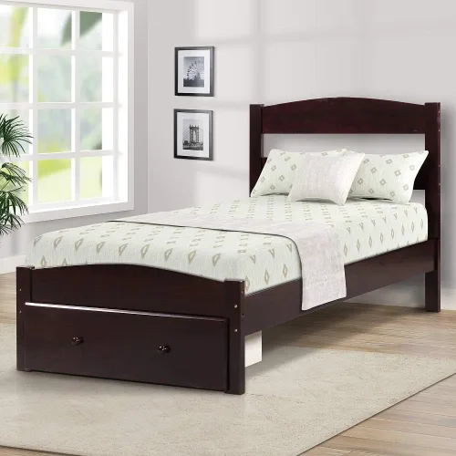 Vista 11 de Merax Base de cama de madera tamaño individual con cabecero, cama de plataforma de madera de granja con espacio debajo de la cama de 11.8 pulgadas