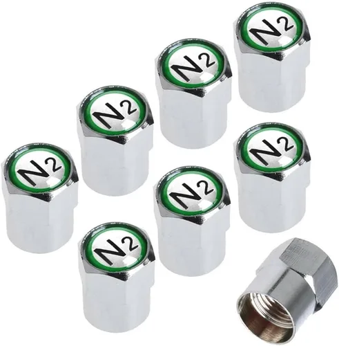 Vista 7 de N2 - Juego de tapas de válvula de nitrógeno TPMS de aluminio cromado y plateado, resistentes a la corrosión, cubiertas universales para autos