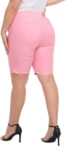 Vista 4 de HDE Women's Plus Size Bermuda Shorts Mid Rise 10" Inseam Shorts with Pockets