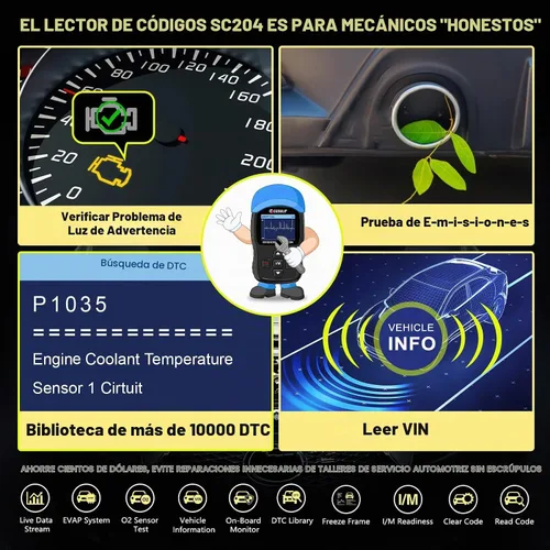 Vista 3 de CGSULIT SC204 Herramienta de Diagnóstico de Escáner OBD2 Mejorada, Lector de Código de Motor con Reinicio, Comprobación de Humo, Código Claro, Datos