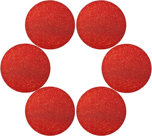 Vista 3 de Juego de 4 manteles individuales redondos de lentejuelas rojas con purpurina roja, juego de 4 manteles individuales de 15.4 pulgadas para cocina