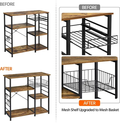 Vista 11 de Yaheetech - Estante de cocina para hornear de 4 niveles, carrito con soporte para microondas y barra de café con cesta de alambre y 6 ganchos
