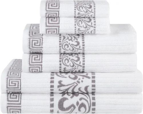 Vista 25 de Superior Juego de toallas de algodón 3 piezas, patrón griego decorativo, artículos esenciales para el hogar, toallas absorbentes, decoración