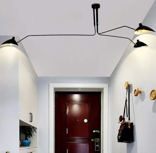 Vista 4 de Candelabro moderno de mediados de siglo negro con brazo oscilante y pantalla ajustable, candelabro de 3 brazos negro, lámparas colgantes grandes