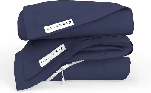 Vista 6 de QuickZip Paquete de Repuesto Fitted Plus: 1 Sábana Bajera (Base + Sábana con Cremallera) y 1 Sábana con Cremallera - Fácil de Cambiar, No se Sale
