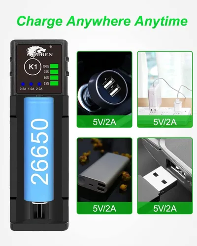 Vista 7 de IMREN Cargador de Batería 18650 de Una Sola Ranura, Cargador de Iones de Litio de 3.7V para Baterías 18650 18500 18350 20700 21700 26650