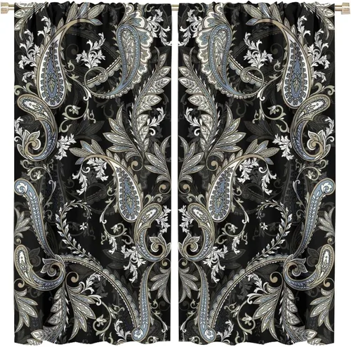 Vista 12 de Cortinas opacas con estampado de flores de cachemira, estampado de cachemira sobre fondo blanco, para decoración del hogar, cocina, restaurante