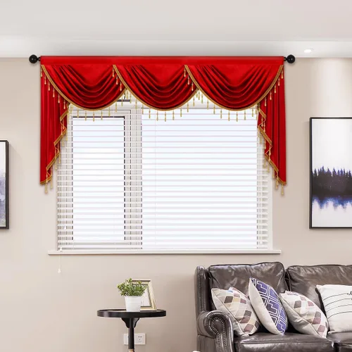 Vista 30 de Cenefas de cortina de terciopelo negro de lujo para sala de estar con cuentas (39 pulgadas, 1 panel)