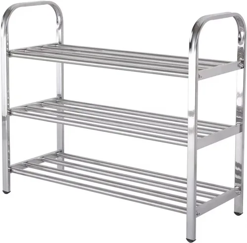 Vista 2 de Zapatero de acero inoxidable, 3 niveles independientes, 9 pares de estantes de zapatos, organizador para entrada, armario, dormitorio