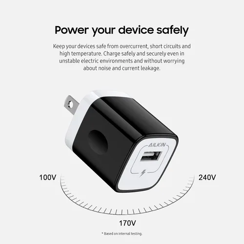Vista 4 de Cargador de pared USB multipuerto de 1 puerto, adaptador de cargador, paquete de 5 enchufes de carga rápida de 1 amperio, enchufe USB ac Cube