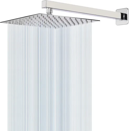 Vista 11 de Cabezal de ducha con brazo de extensión, cuadrado de alta presión con brazo de ducha, cobertura de cuerpo completo de cascada de lluvia de acero