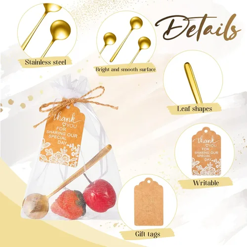 Vista 5 de Gueevin Juego de 100 cucharas de té de boda de 4.7 pulgadas para invitados, mini cucharadita de postre de acero inoxidable con 100 etiquetas