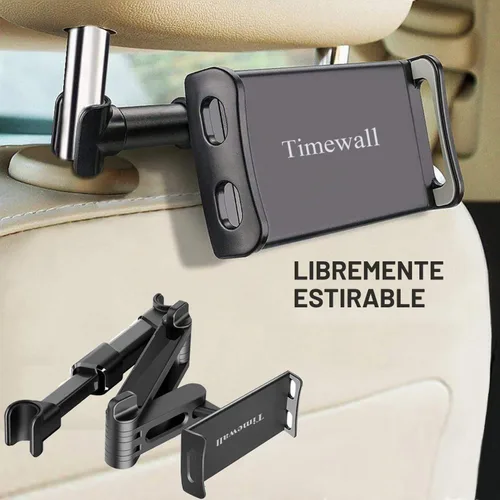 Vista 4 de Timewall Soporte universal para reposacabezas de automóvil, asiento trasero, soporte universal para teléfono celular, ángulo giratorio de 360°