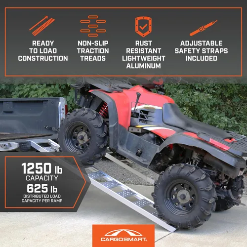 Vista 5 de CARGOSMART Rampa fija recta de aluminio con peldaños (2 unidades) - Carga y descarga de equipos ligeros, tractores de césped, ATV y más, capacidad