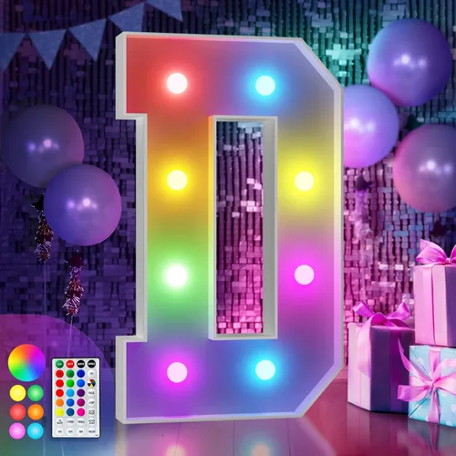Vista 24 de Imprsv Letras coloridas de marquesina de 3 pies y letras grandes iluminadas RGB con control remoto, decoraciones de fiesta de cumpleaños Carta