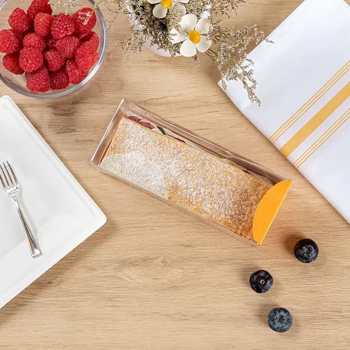 Vista 6 de Restaurantware Caja rectangular de plástico transparente Eclair, 100 unidades Naranja