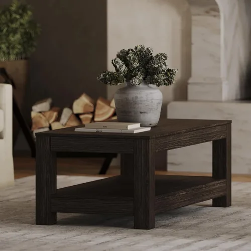 Vista 4 de Maven Lane Paulo - Mesa de centro rectangular de 18 pulgadas con almacenamiento, madera maciza marrón, ideal para sala de estar y sala de estar