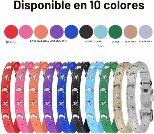 Vista 7 de Collares de cuero DILLYBUD para gatos macho y hembra con campana y cinturón elástico de seguridad, collar ajustable con hebilla de seguridad