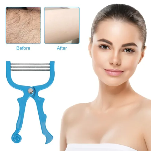 Vista 4 de Depiladora facial manual para mujeres, removedor de vello de primavera para cara, barbilla, labio superior, herramienta de depilación portátil (azul)