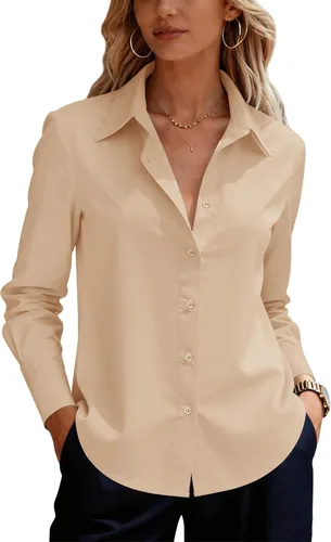 Vista 13 de siliteelon Camisas de vestir con botones para mujer, camisas de vestir de manga larga para mujer, camisas de trabajo de algodón de ajuste regular