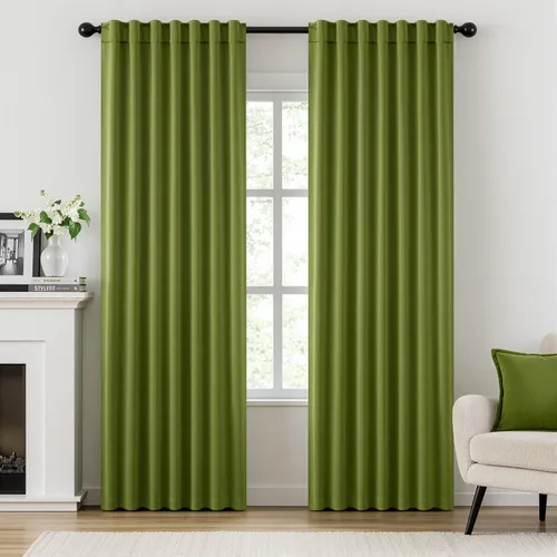 Vista 12 de ANRODUO Juego de 2 cortinas con bloqueo de luz del 99%, cortinas de 84 pulgadas de largo, cortinas negras para dormitorio, cortinas con aislamiento