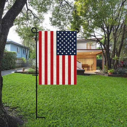 Vista 5 de Bandera americana de Estados Unidos, pequeñas banderas de jardín americanas para patio, porche, día de la independencia, festival patriótico