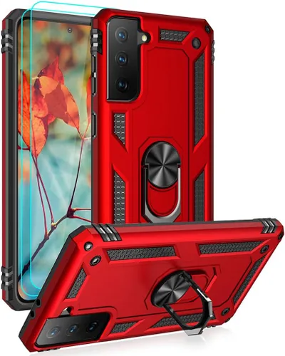 Vista 8 de Androgate Funda compatible con Samsung Galaxy S21 FE 5G con protectores de pantalla HD, soporte de anillo de metal de grado militar, prueba de Negro